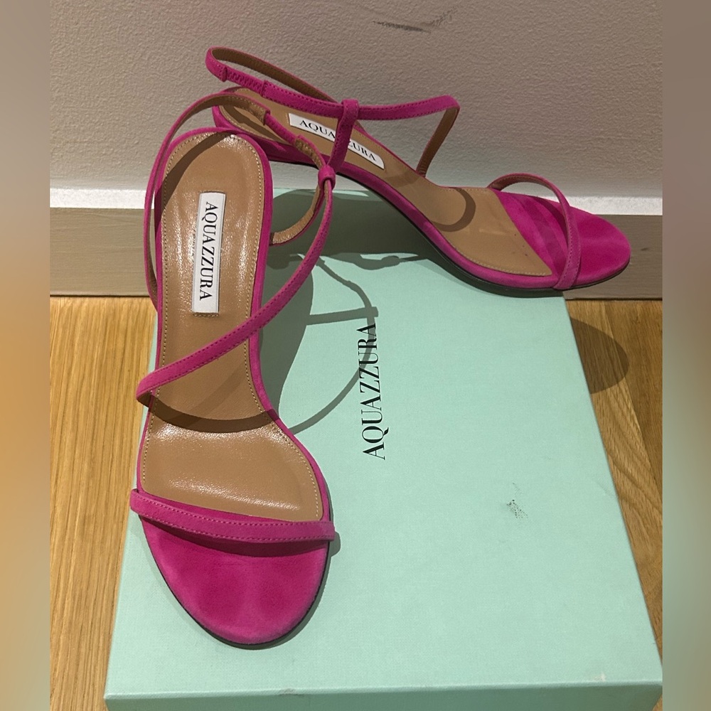 AQUAZZURA Sleek 75MM Strappy Suede Sandals - Picture 11 of 16
